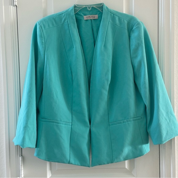 Kasper Womens Teal Open Front Blazer Jacket 97% Polyester 3% Elastane - Picture 1 of 7